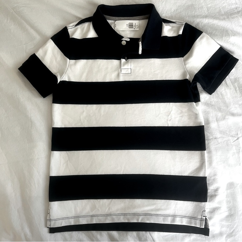 Old Navy Blue and White Striped Polo, Size small (6-7)